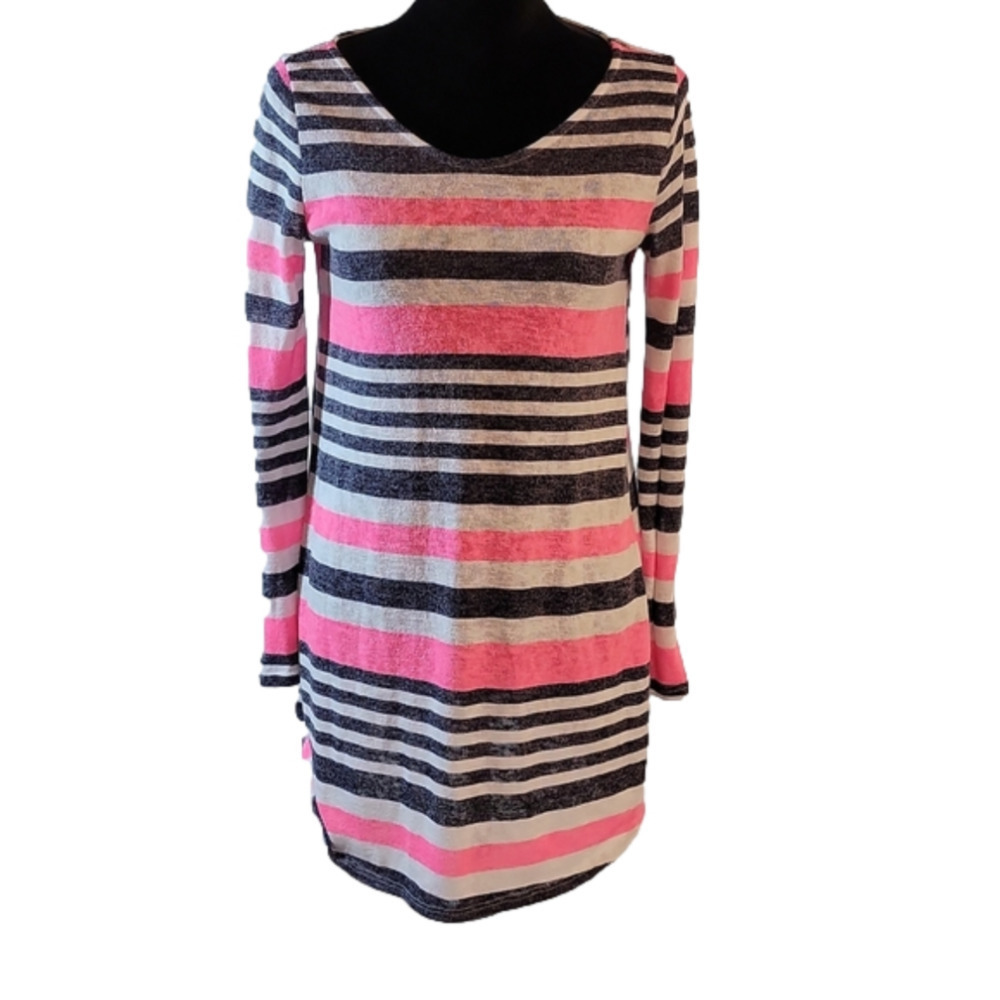 Mon Ami USA Pink Gray And White Striped Tunic Size Medium